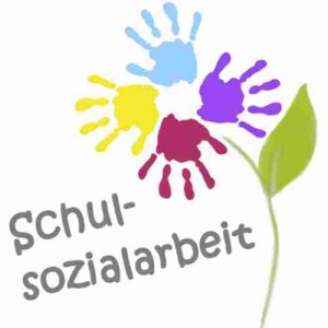 Logo Schulsozialarbeit RS Plus Wallhausen Logo Schulsozialarbeit RS Plus Wallhausen, 4 bunte Hände als Blume angeordnet